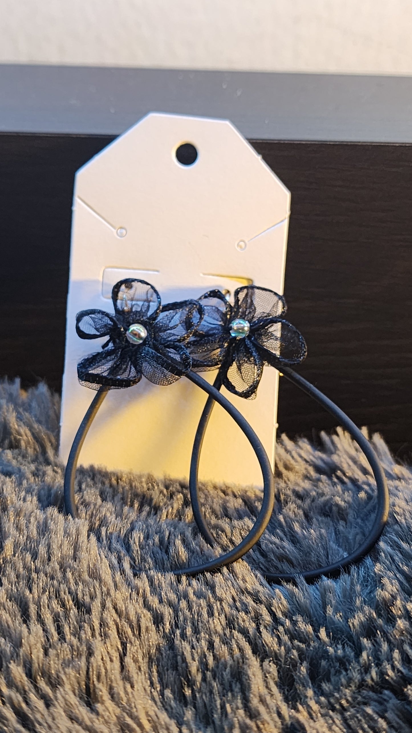 Black Flower Hoop Earrings