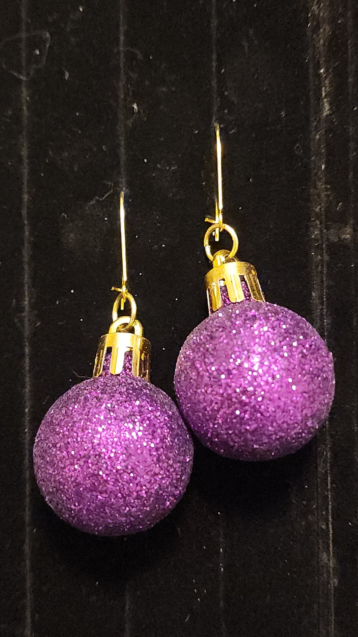Sparkling purple Christmas Ornament Earrings