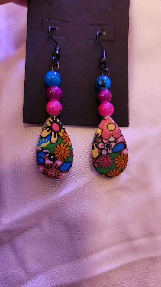 Vibrant FUN Floral Beaded Earrings