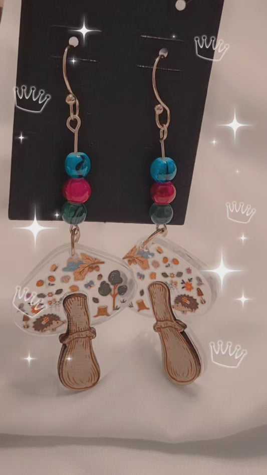 Beaded Mushroom Earrings